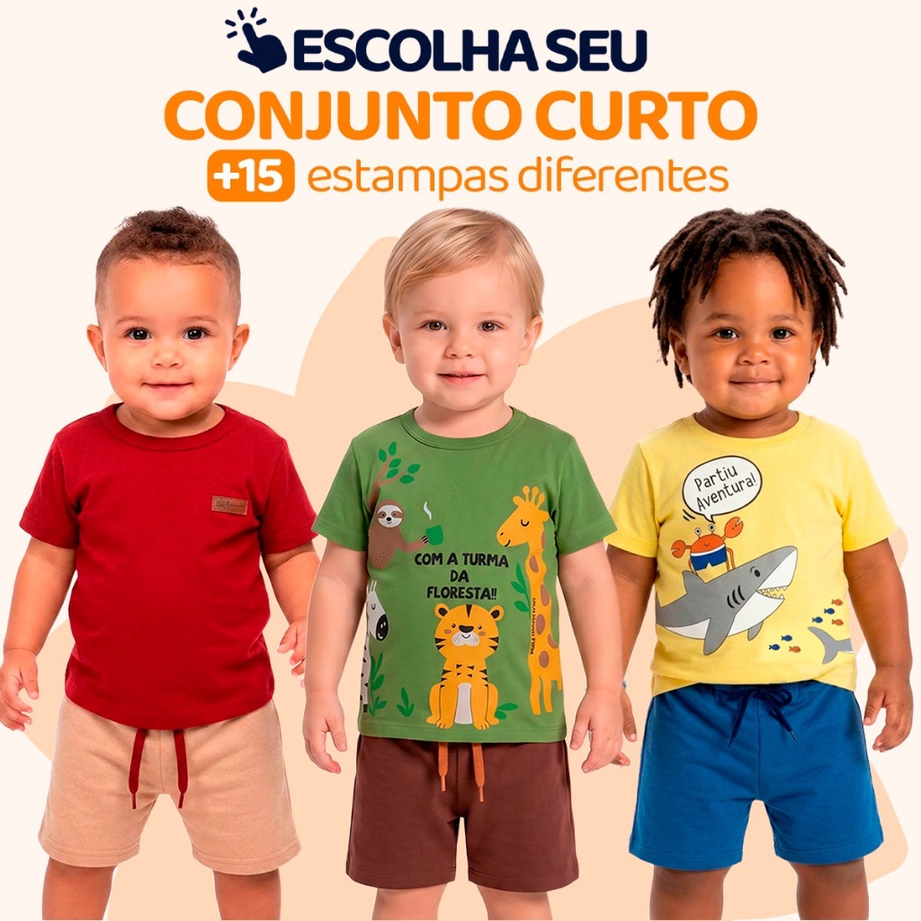 Conjunto Bebê Masculino Menino Infantil Verão Manga Curta Tamanho 1 ao 8 - Roupa para Bebê Masculino L01