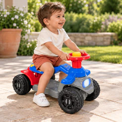 Carrinho Quadriciclo Andador Infantil de Empurrar com os Pés Volante e Buzina +18 Meses | QUEEN SHOP