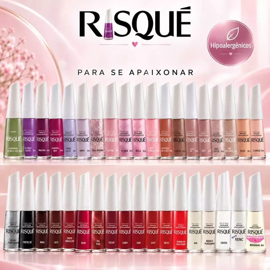 RISQUÉ KIT 40 ESMALTES DIFERENTES SORTIDOS HIPOALERGENICOS ATACADO