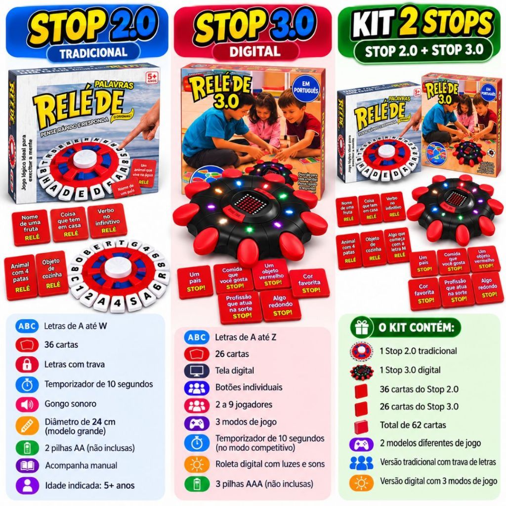 Kit Stop Jogo De Palavras Em Português Temporizador Responda Rápido 10 Segundos Trava Letras Familía — imagem 2 de 2