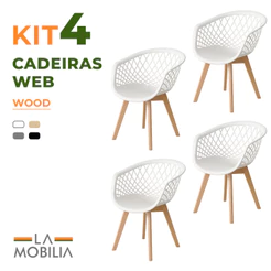 Kit 4 Cadeiras Web Wood Polipropileno Base Madeira Cozinha Sala de Jantar Varanda Sacada