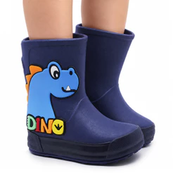 Galocha Bota Infantil De Chuva Plugt Meninos Confortável Dino Leve Antiderrapante Dinossauro Azul