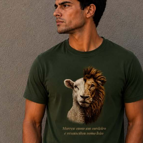 Camiseta Gospel Cristã Leão e Cordeiro Moda Evangélica Premium