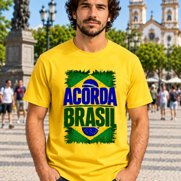 Camiseta Unissex Acorda Brasil Estampa Bandeira do Brasil Patriota