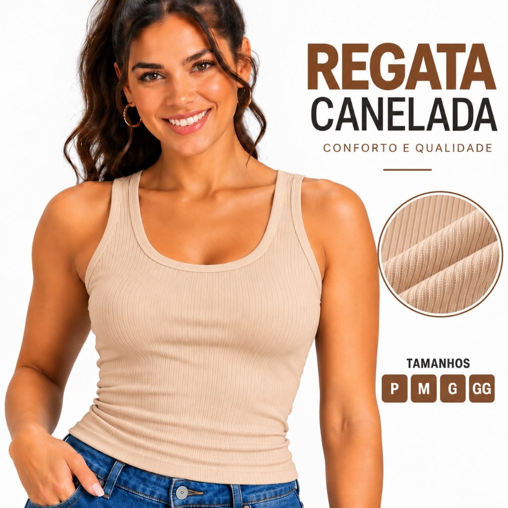 Blusinha Regata Feminina Ribana Canelada Básica Confortável Moda Casual Leve Academia 25622-C1