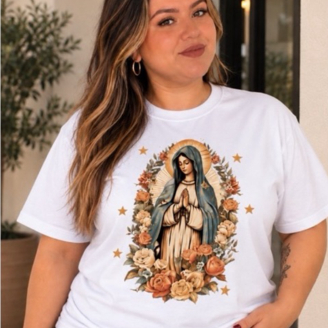 Camiseta Feminina Virgem Maria Católica Plus Size Algodão G1 AO G3 Algodão Fé — imagem 2 de 2