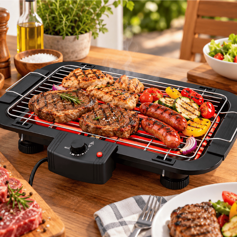 Churrasqueira Grill Elétrico Compacta Portátil Grelha De Inox Desmontável Cozinha Apartamento Sem Fumaça Linha Top