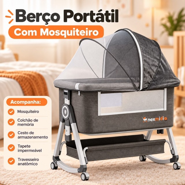 Berço De Bebe Berco Moises Bebe Portatil Balanço Co-Bed Infantil Mosquiteiro Ajustável Segurança