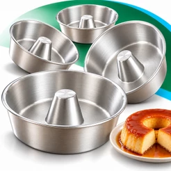 Kit com 4 Formas de Bolo Pudim Alumínio Nº 16/18/20/22cm Assadeira Redonda Furo Central Pudim Bolo Vulcão Tubo