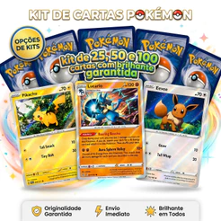 Kit de Cartas Pokémon TCG Originais com BRILHANTES COPAG Foil, Reverse Foil, Holografica, Brilhante