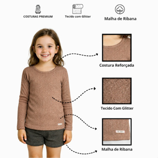 Blusa Ribana Canelada Com Brilho Manga Longa Infantil Menina Elastano Do 1 Ao 16 em Oferta na Shopee