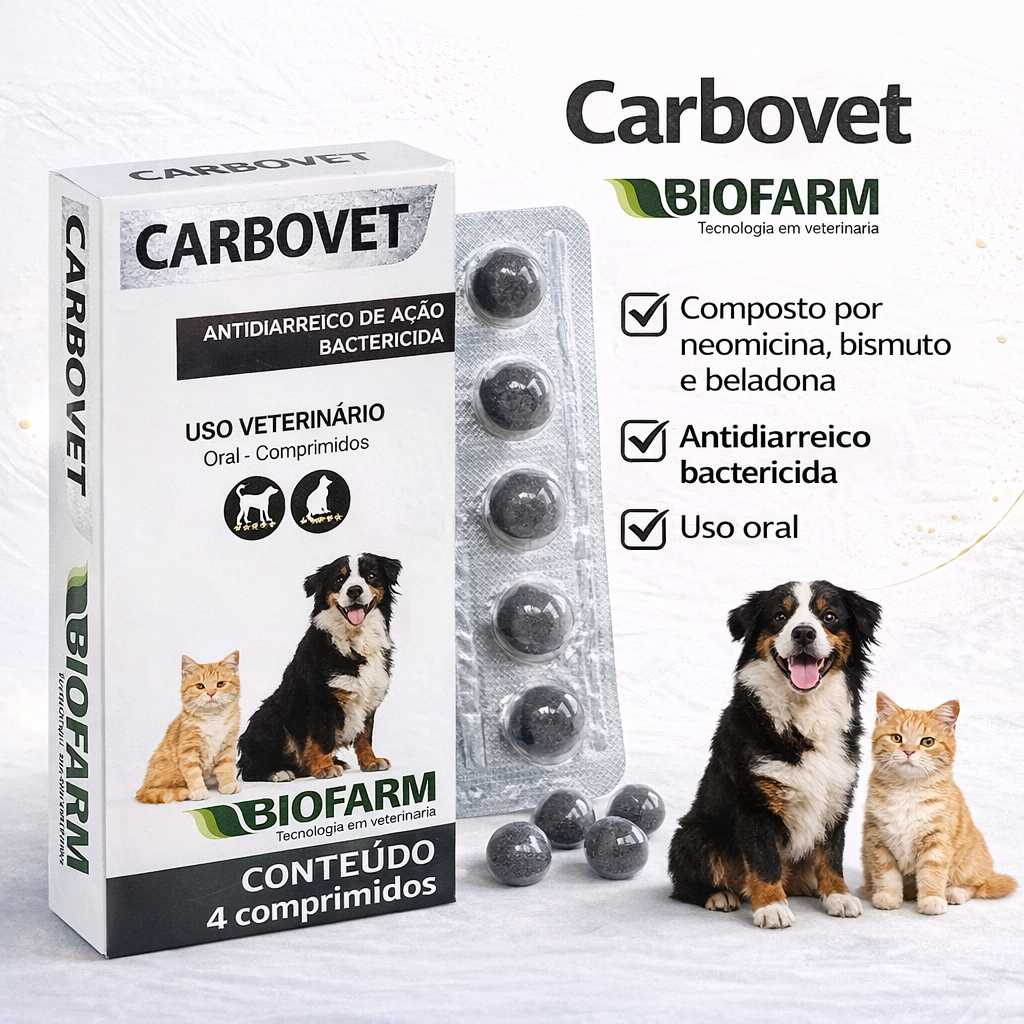 Carbovet Antidiarreico Bactericida Cartela C/ 20 Comprimidos em Oferta na Shopee