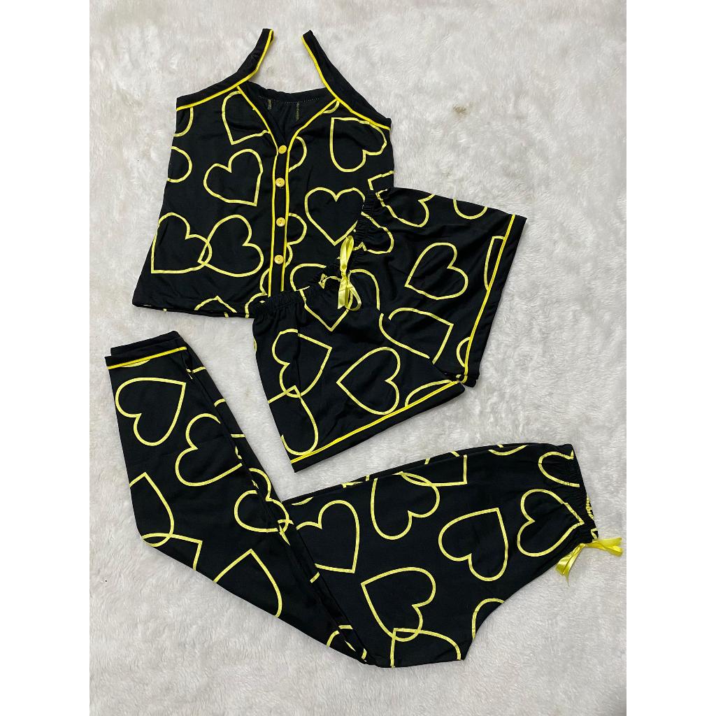 Kit Pijama Feminino 3 Peças Americano Camiseta Alça Botões + Calça + Short Frio/calor Amamentação em Oferta na Shopee