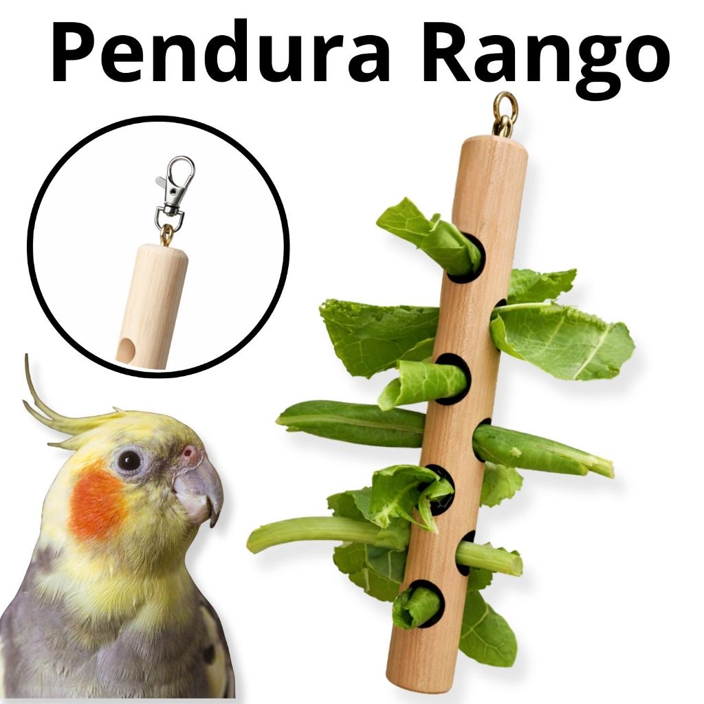 Pendura Rango para Calopsita, Periquito, Agapornis e Ring Neck 17cm – Porta Petisco Madeira para Gaiola | Viveiro