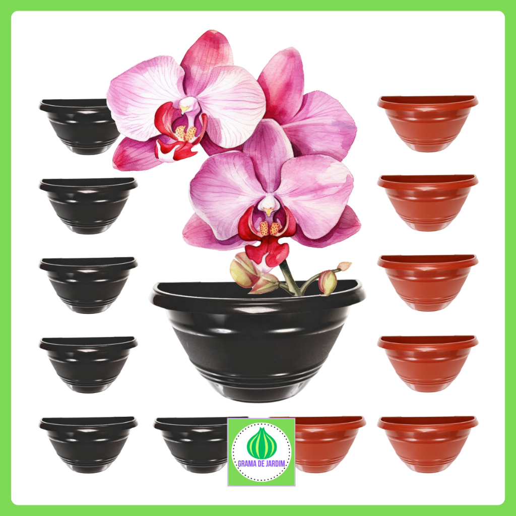Kit Até 20 Vasos de Parede 1650 ml Preto Marrom Plastico Meia Lua Jardim Horta Decoração Vertical em Oferta na Shopee