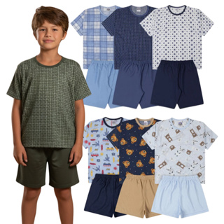 Pijama Manga Curta Menino | Conjunto Pijama Verão Masculino | Roupa de Dormi Bebe ao Juvenil em Oferta na Shopee