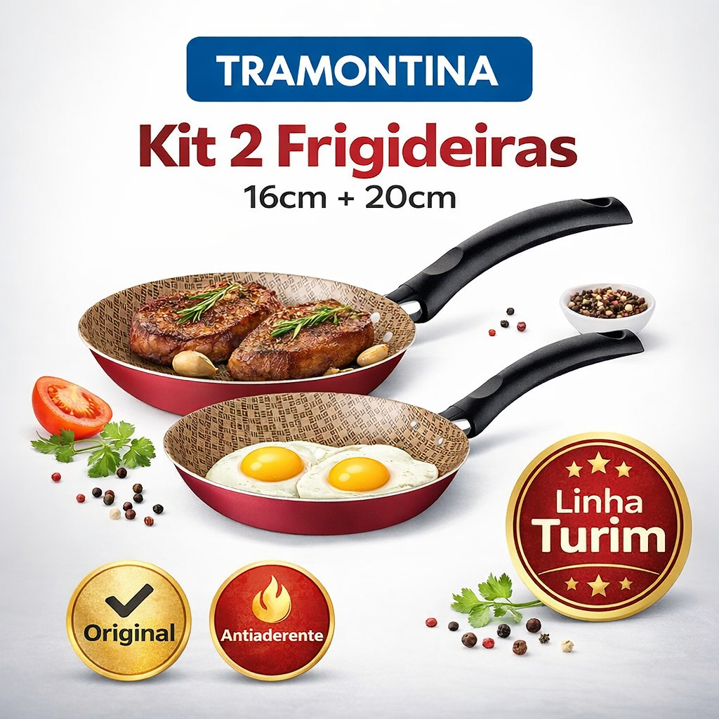 Kit 2 Frigideiras Tramontina Turim 16cm e 20cm Vermelha Antiaderente Starflon Max