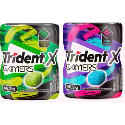 Kit C/2 Garrafa Chiclete Trident X Gamers BlueBerry + Citrus Sem Açúcar – Longa Duração