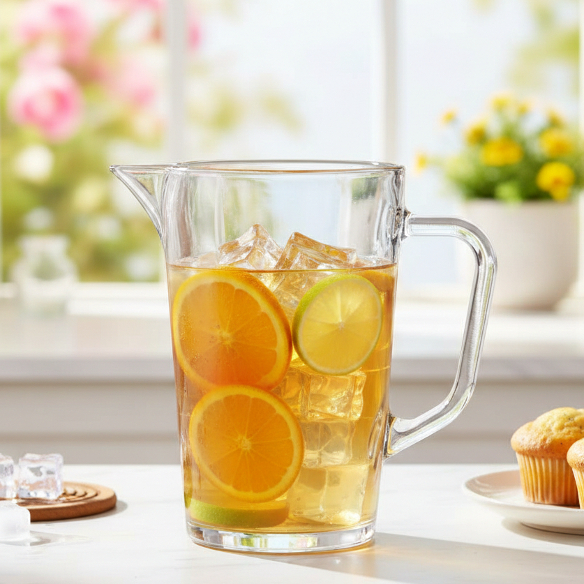 Jarra De Vidro  1,2L Para Água Suco Drinks Bico Agua Transparente