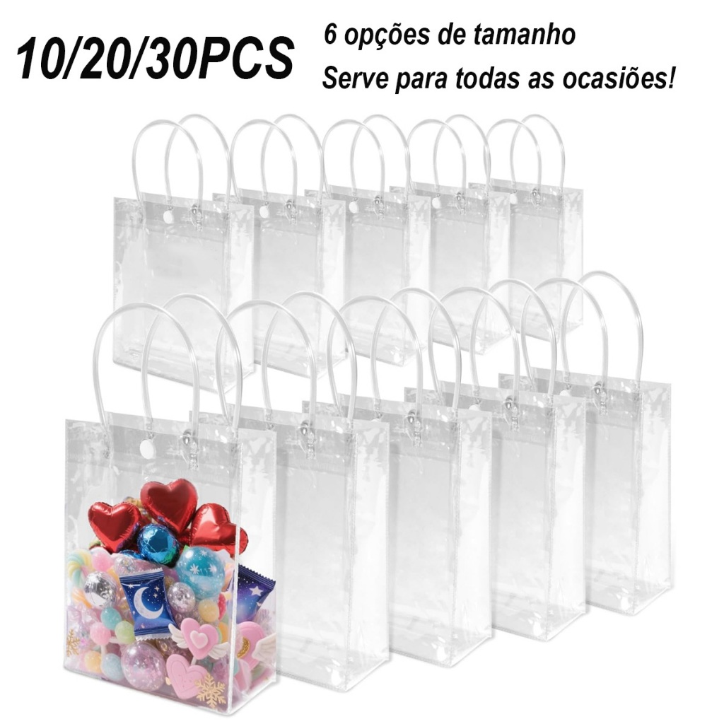 30/10/20 sacos de presente de plástico de PVC transparente reutilizável sacos de presente de lembrança em Oferta na Shopee