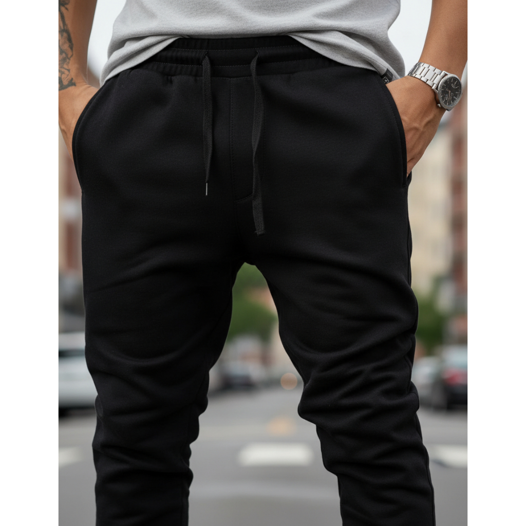 Calça Moletom Peluciado Inverno Punho Estilo Jogger