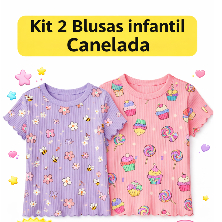 Kit 2 Blusas Infantil Canelada Menina | Suede Macio Confortável | Estampas Sortidas 2-7 anos