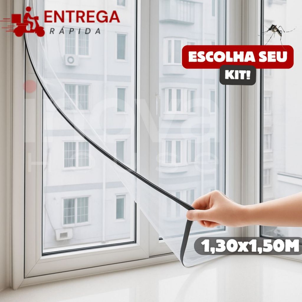 Tela Mosquiteiro Janela 130x150cm Removível com Fita de Fixação Disponível em 1, 2 ou 3 Unidades
