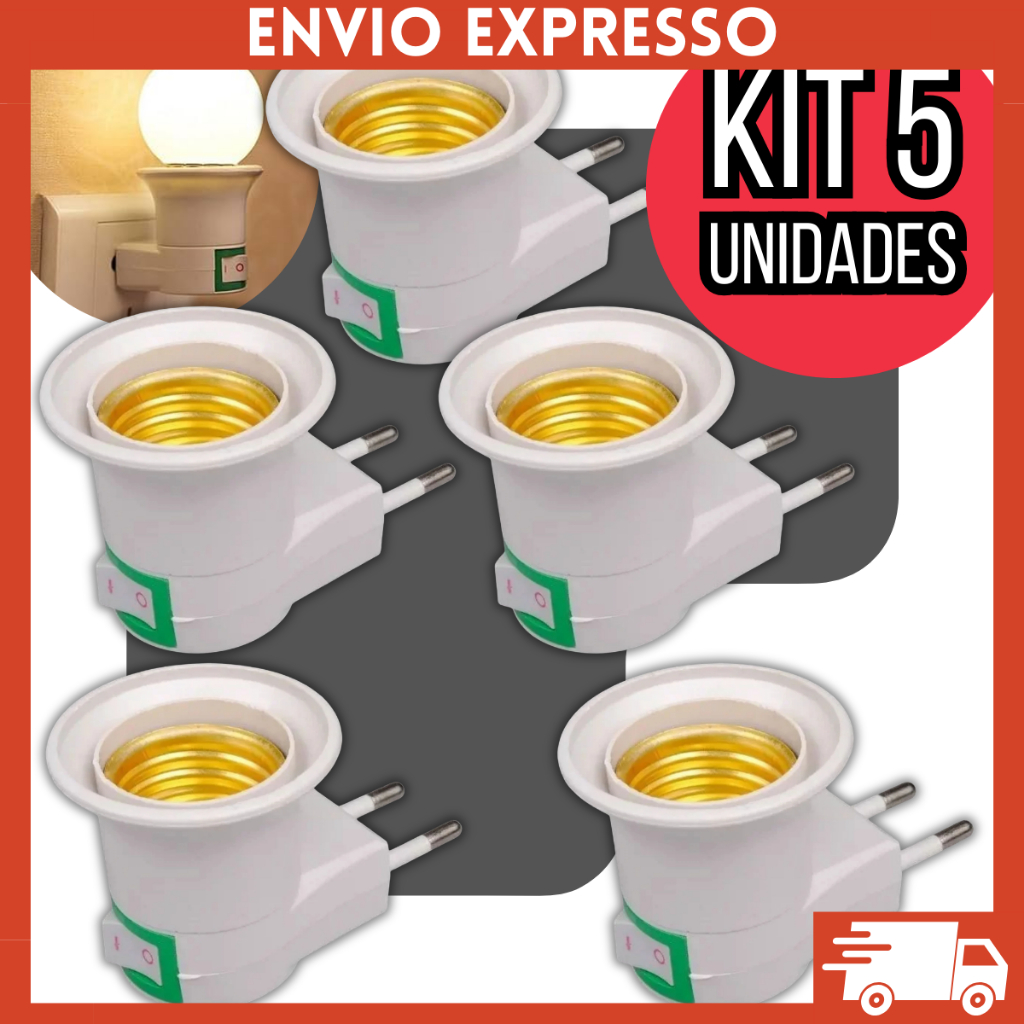 Bocal de Lampada Tomada Soquete 110/220v E27 Botão Liga/ desliga em Oferta na Shopee