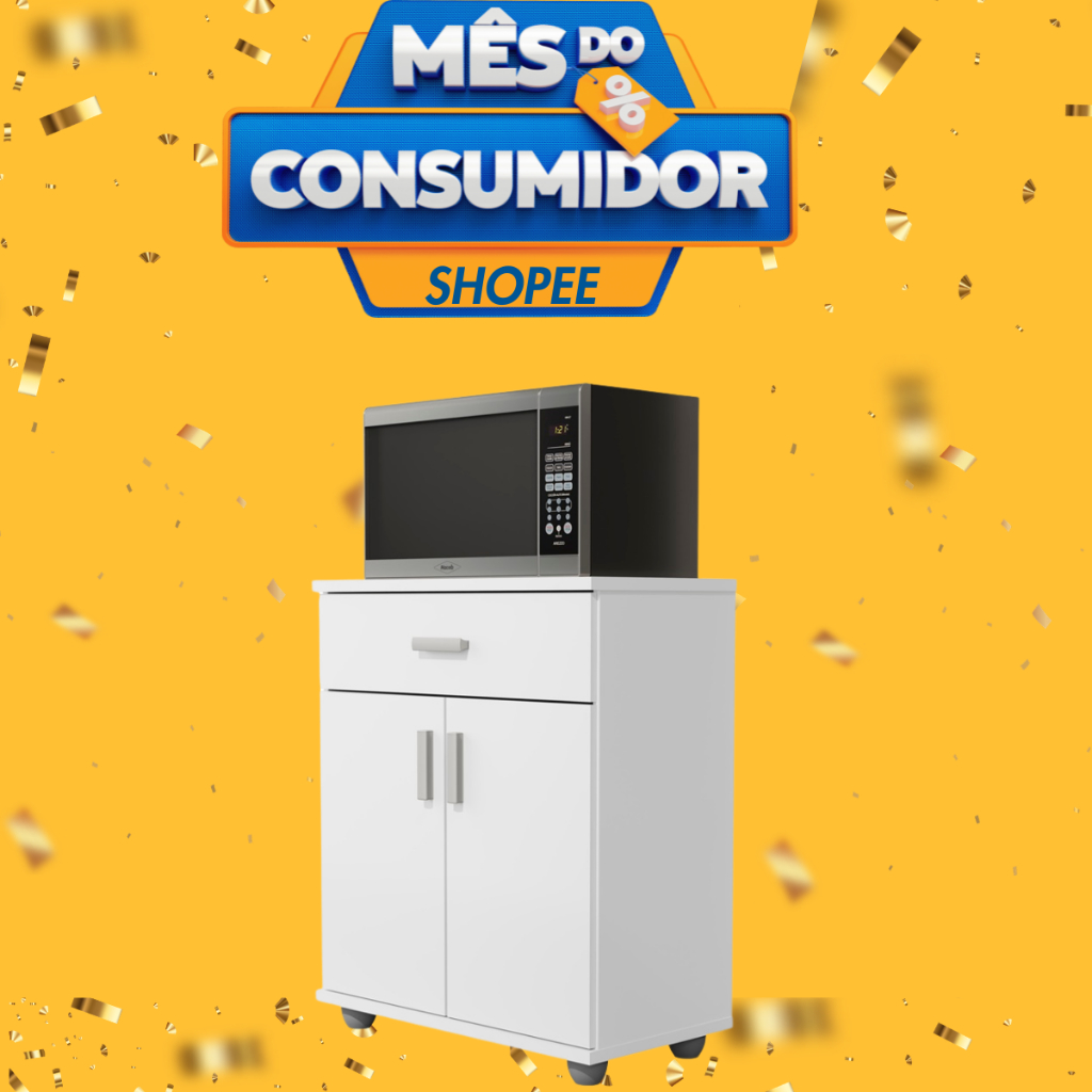 Balcão Multiuso Para Forno e Micrrondas Armario Organizador Para Cozinha Mell Branco ou Preto em Oferta na Shopee