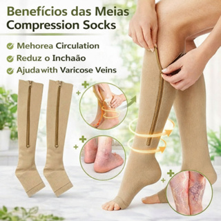 Par Meia Média Compressão Varizes Pernas Cansadas Inchaço Dores 3/4 Zíper Compressão Unissex em Oferta na Shopee