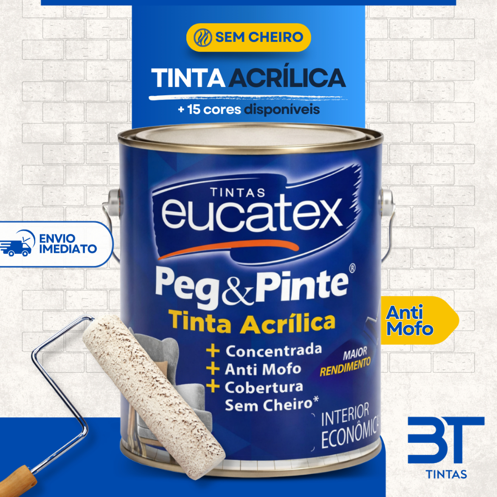 Tinta Acrílica Eucatex Peg & Pinte 3,6L Linha Econômica Anti Mofo Sem Cheiro Diversas Cores em Oferta na Shopee