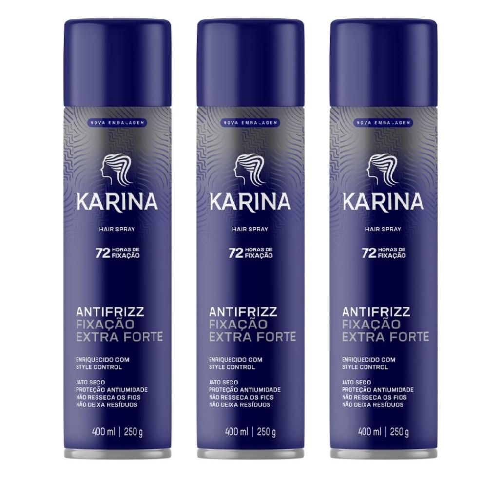 Kit com 03un Hair Spray Karina Fixação Extra Forte - 400ml em Oferta na Shopee