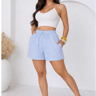 Short Feminino Listrados con  Elástico e sofisticado amarraçao modelo conforto  verao 2026 em Oferta na Shopee