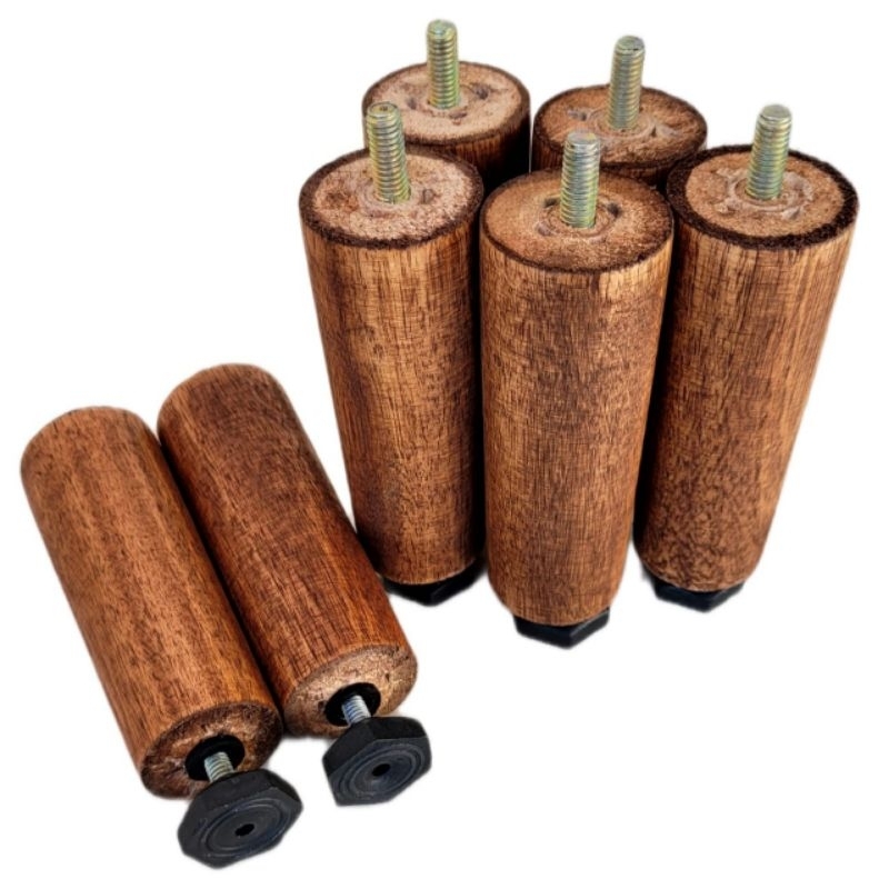 Kit Pés de madeira 12cm para cama box na cor Cinamomo c/regulagem niveladora solteiro casalQueenKing