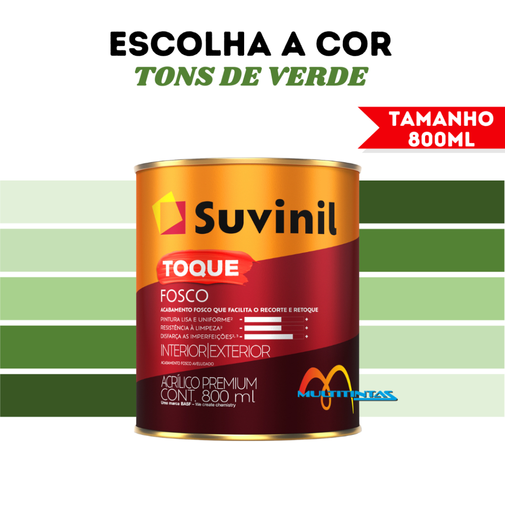 Tinta Acrílica Fosco 800ml Tons De Verde Parede Toque Fosco Suvinil