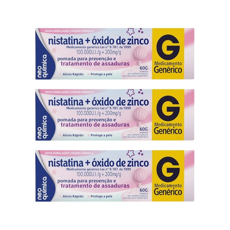 Kit 3 Pomada Assadura Nistatina Óxido Zinco 60g - NeoQuímica em Oferta na Shopee