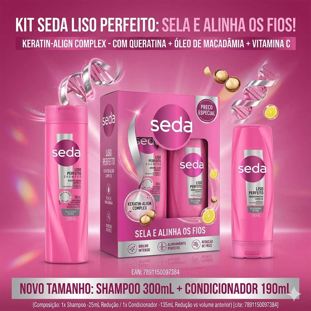 Shampoo e Condicionador Seda liso perfeito300ml + 190ml em Oferta na Shopee