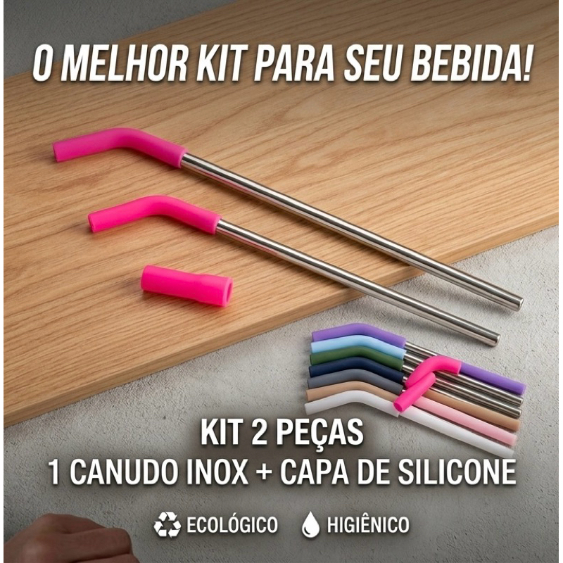 Kit para Copo/Copão de 1200ml Inox com 1x Canudo inox 28cm + 1x Capinha de Borracha em Oferta na Shopee
