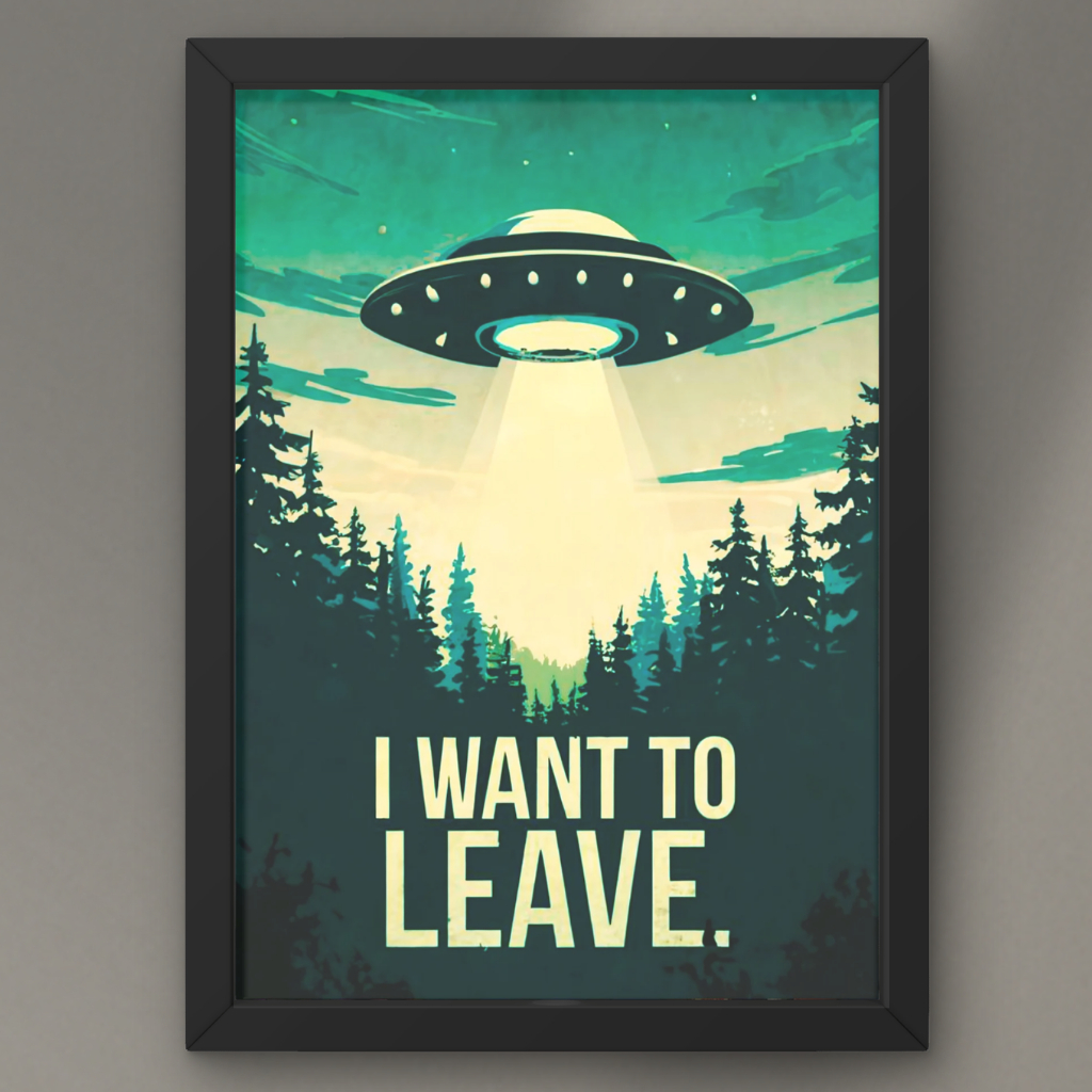 Quadro Placa Decorativo Personalizado Alien Nave Espacial Frase Engraçada Geek Decoração