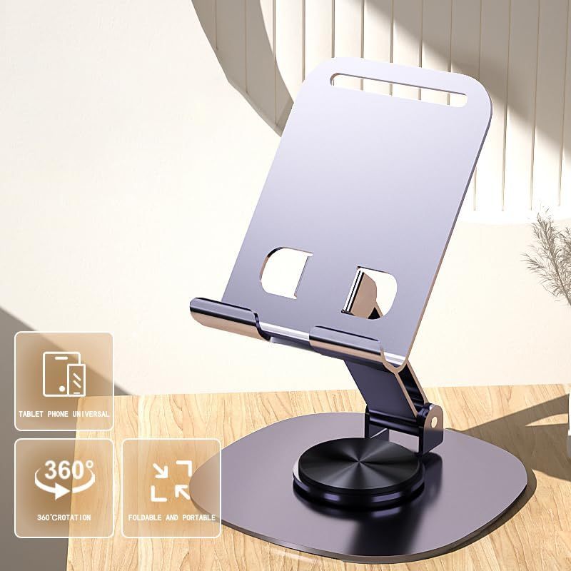 Suporte Alumínio 360º Ajustável - Base Rotatória de Mesa para Smartphone e Tablet