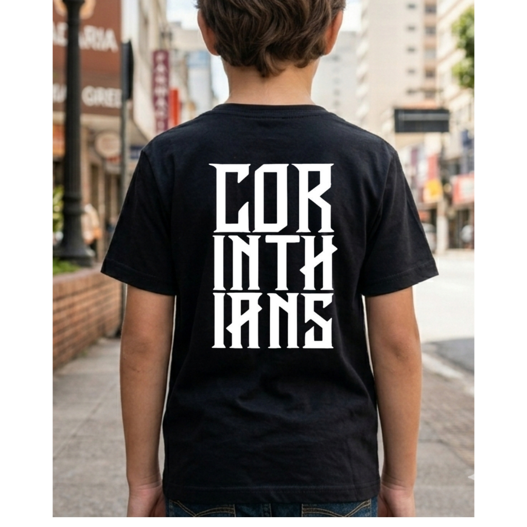 Camiseta infantil CORINTHIANS BRASÃO COM BANEIRA blusa time coringão timão camisa infantil