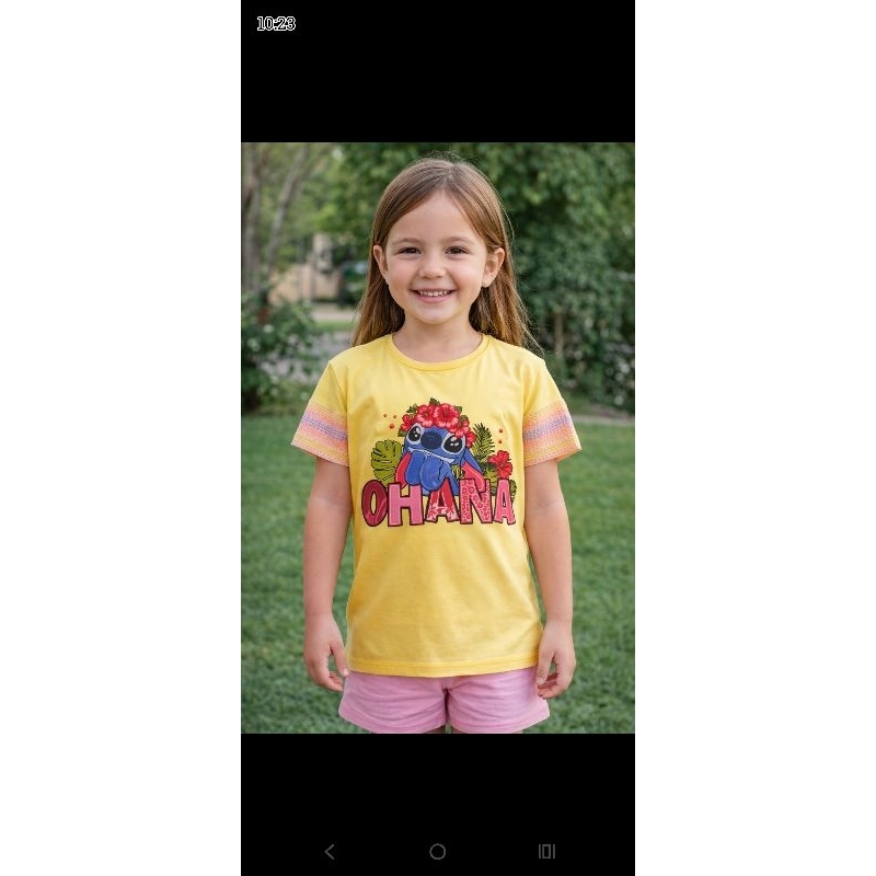 🌺✨ Camiseta Infantil Amarela Estampa Lilo & Stitch – “Ohana” | Fofa, Confortável e Cheia de Estilo