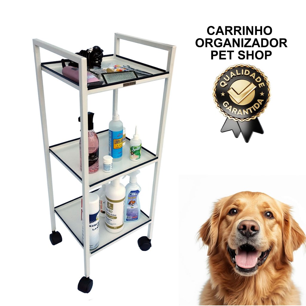 Carrinho Organizador Multiuso 3 Andares em Aço  com Rodinhas  -  Pet Shop, Casa, Escritório, Salão Beleza - Metal Pratic
