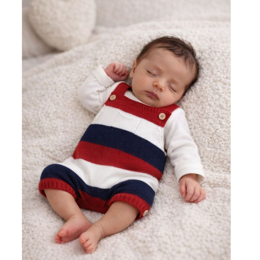 Salopete Jardineira Romper Listra RN Macacão Menino Menina Bebê Récem Nascido Tricô