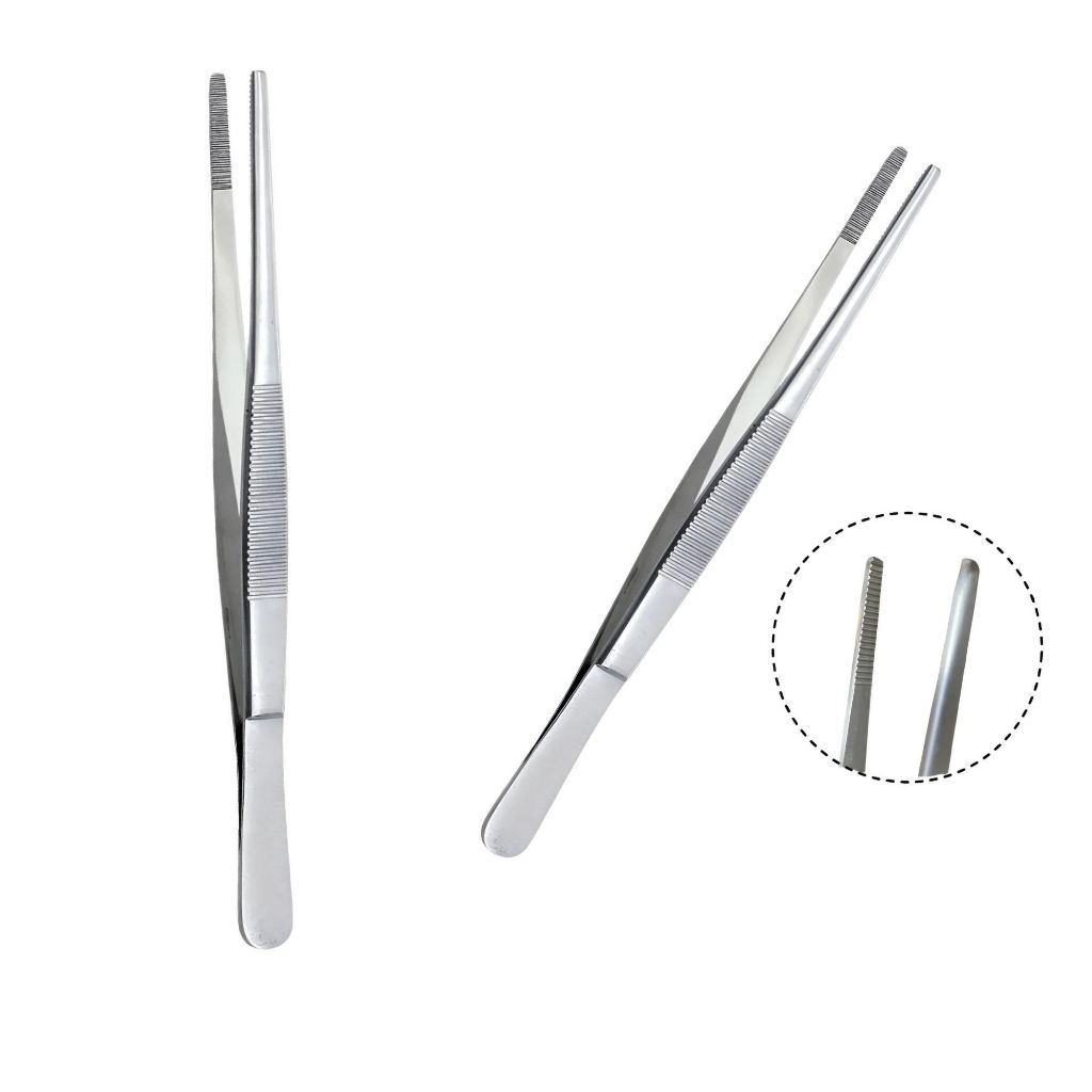 2 unidades Pinça De Dissecção 11,5cm Reta Com Serrilha Aço Inox Profissional