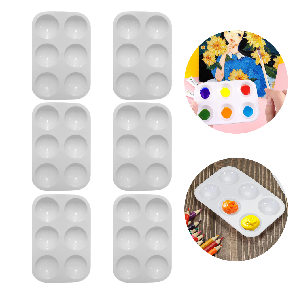 Kit 6 Bandejas Paleta Godê Para Pinturas Tinta Aquarela Escolar Artesanato