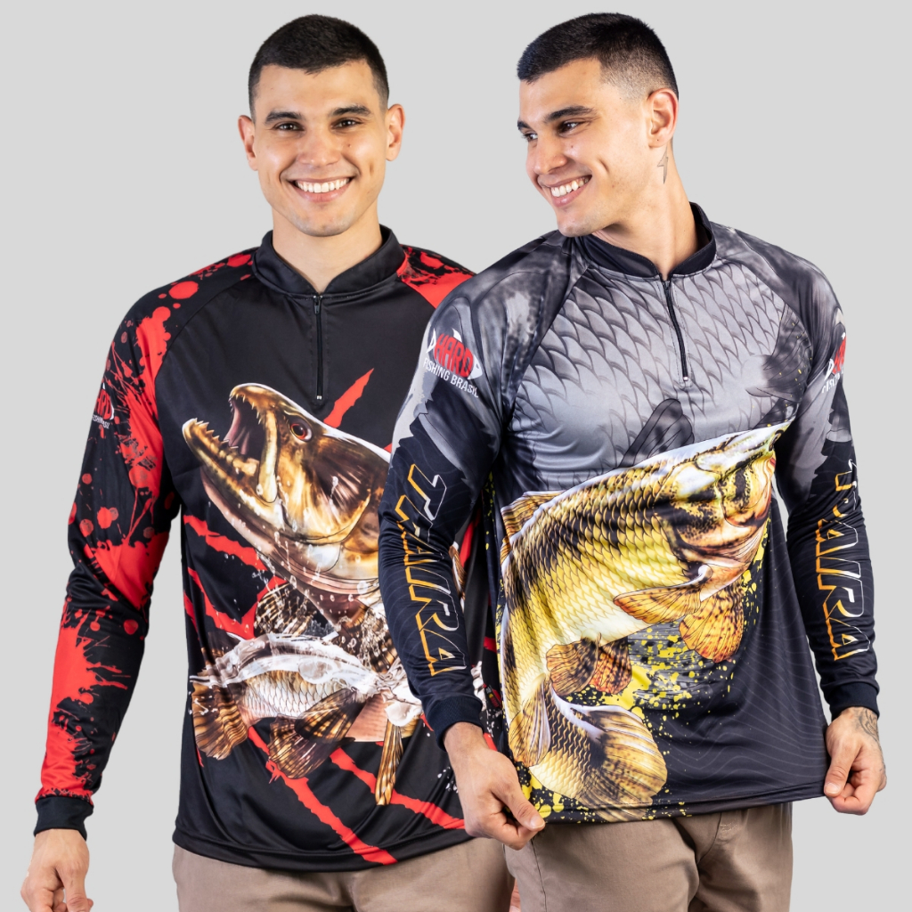 Kit 2 Camisetas Blusa Camisa de Pesca Proteção Térmica UV50+ Camuflada e Traira