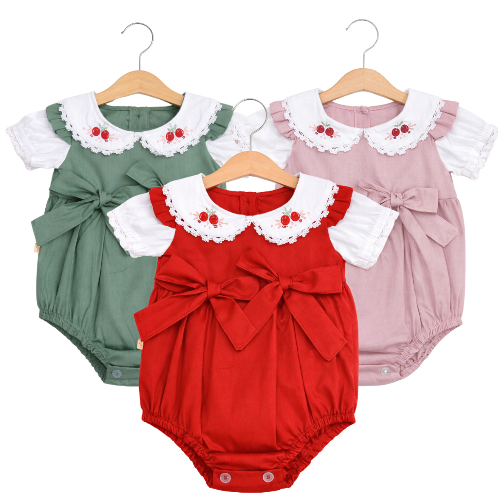 Body Infantil Bebê Gola Bordada e Laços Decorativos Bory Detalhes Em Laços Para Menina Bory Feminino