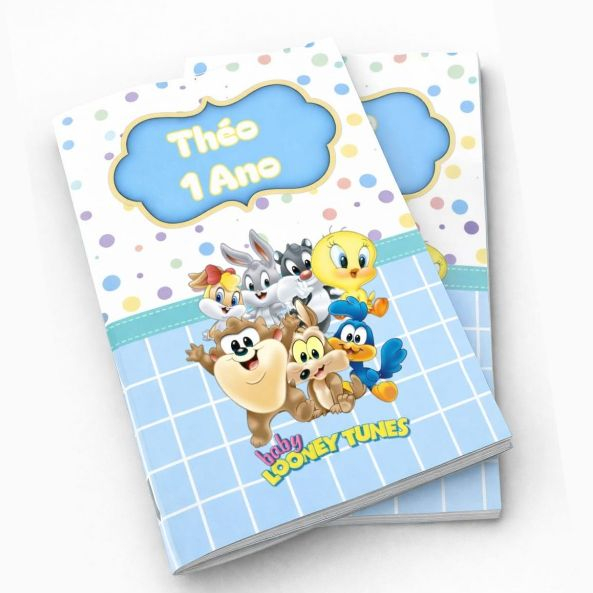 Livrinho de colorir Personalizado LOONEY TUNES BABY AZUL menino com capa Brilhosa- Lembrancinha para aniversário festa