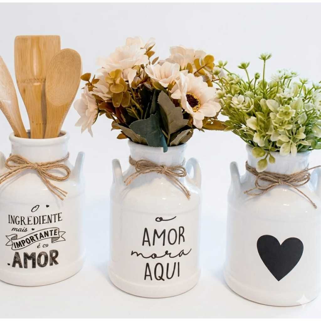 Conjunto 3 Leiteiras Brancas – Porta Talher e Vasinho para Arranjos de Flores